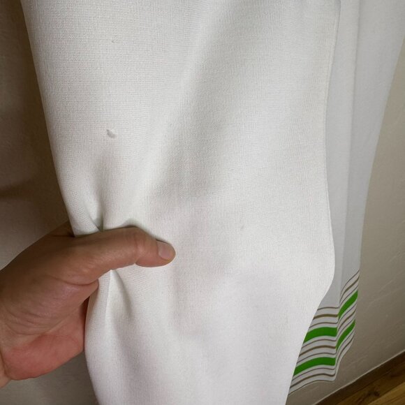 Vintage 70s Sears Women's White Polyester Bell Bottom Pants, Green Stripes - Picture 4 of 9